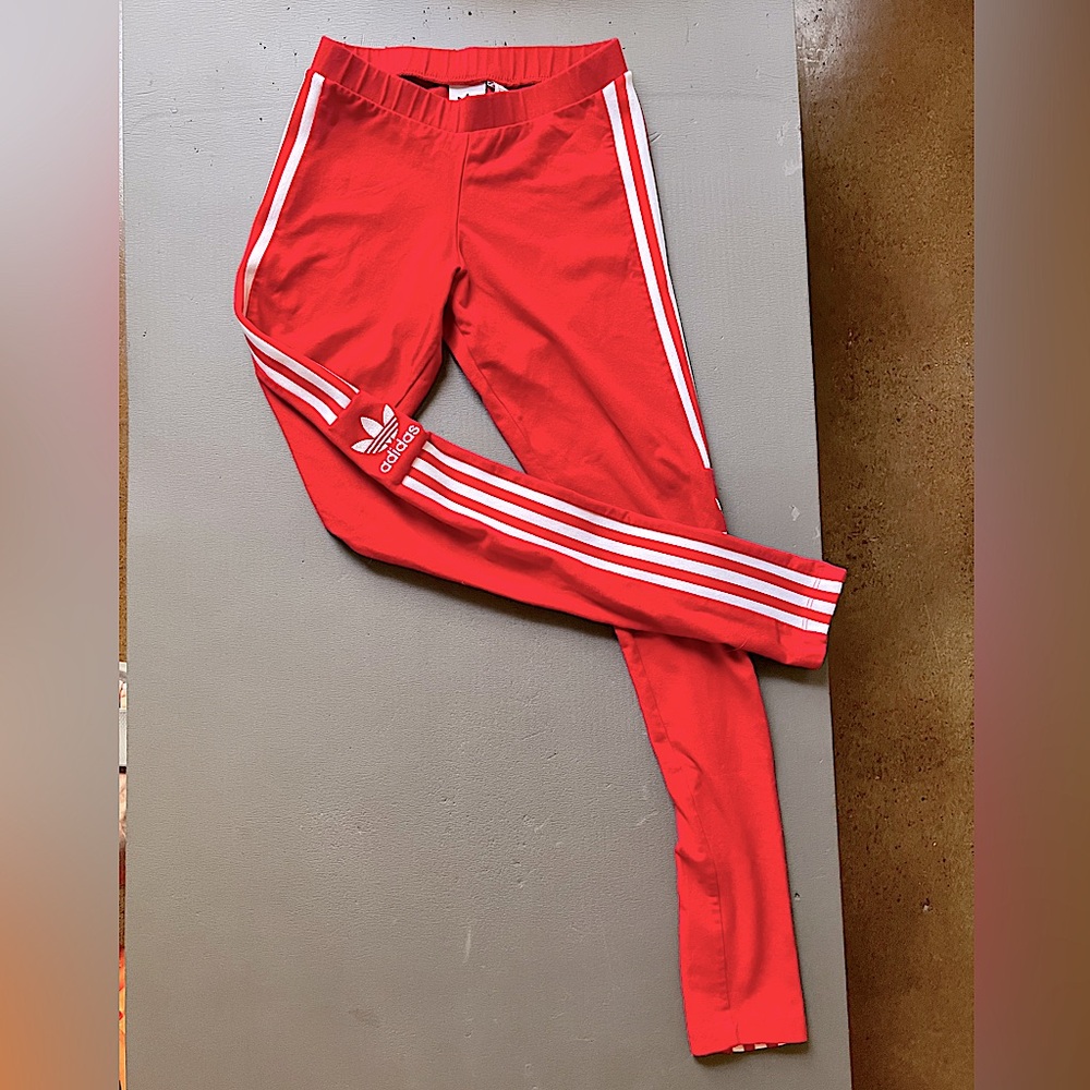 Adidas Red Leggings with White Stripes
